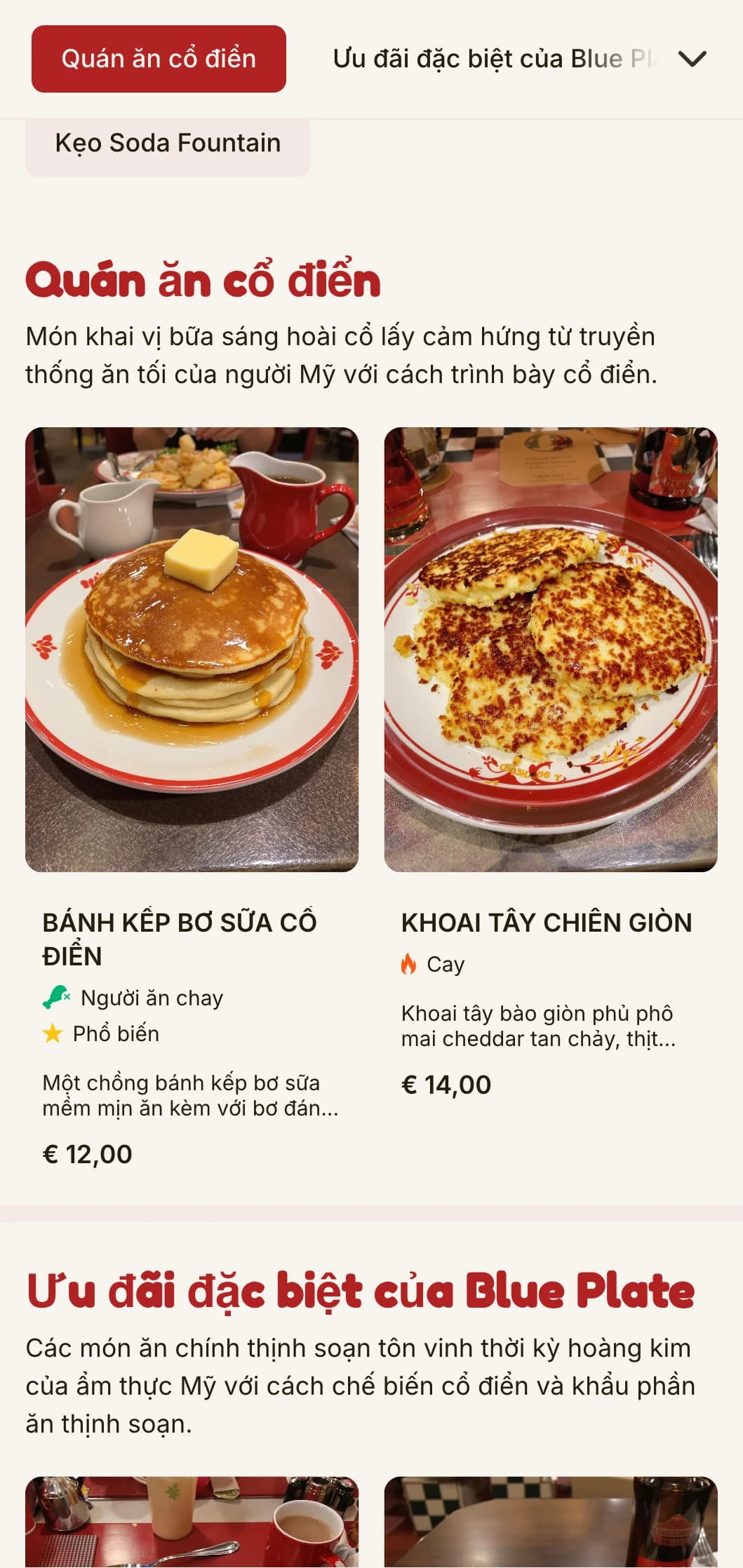 Mẫu bữa sáng muộn lấy cảm hứng từ phong cách cổ điển với phong cách quán ăn kiểu Mỹ cổ điển, lý tưởng cho các cơ sở ăn sáng hoài cổ.