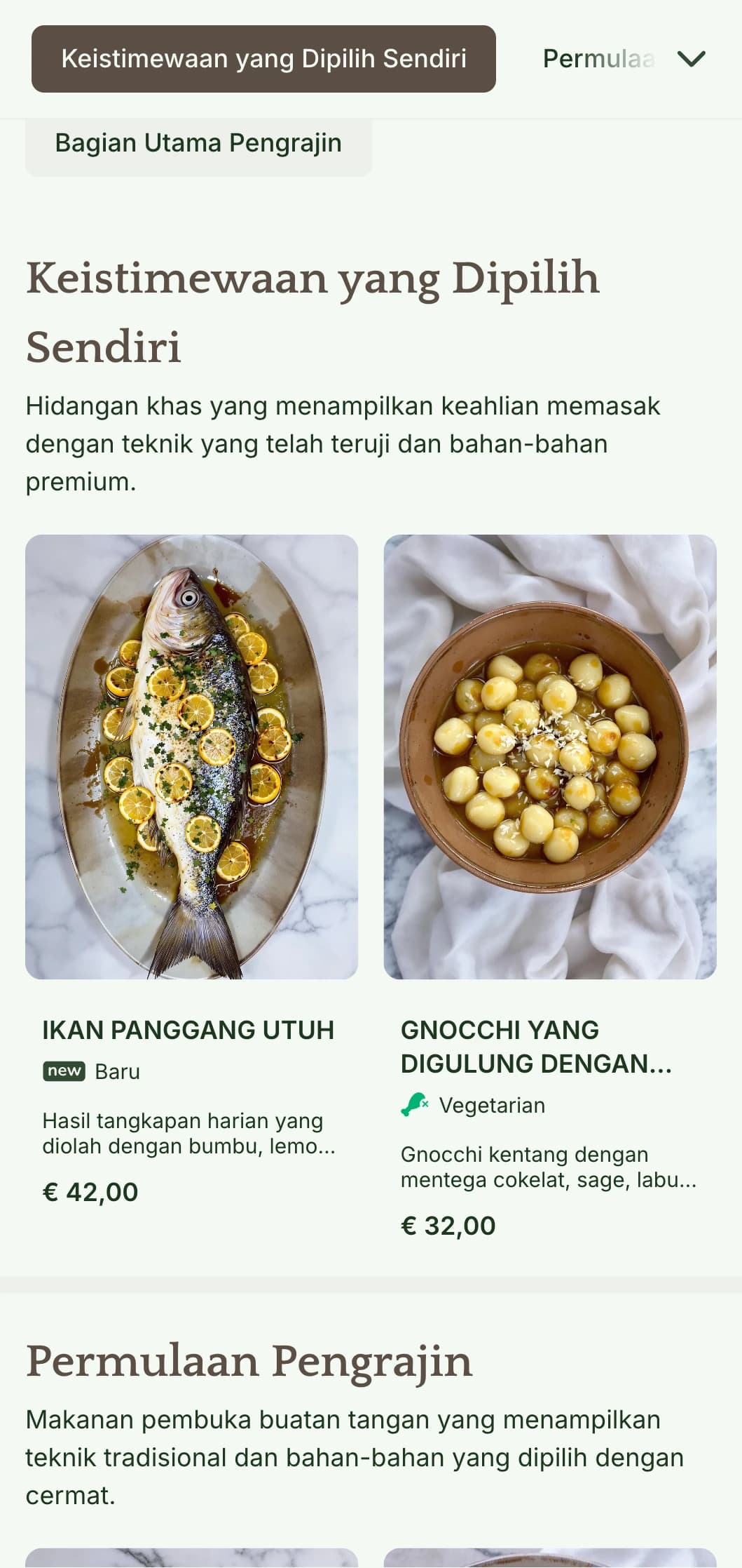 Menu makan malam yang hangat dan artisanal yang menampilkan elemen desain yang terinspirasi dari kerajinan tangan dan warna-warna yang bersahaja, cocok untuk restoran yang berfokus pada hidangan buatan tangan.