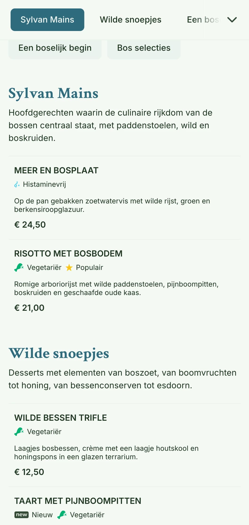 Sereen, op bossen geïnspireerd lunchmenu-ontwerp met organische texturen en aardetinten, perfect voor restaurants in de buurt van natuurgebieden en parken.
