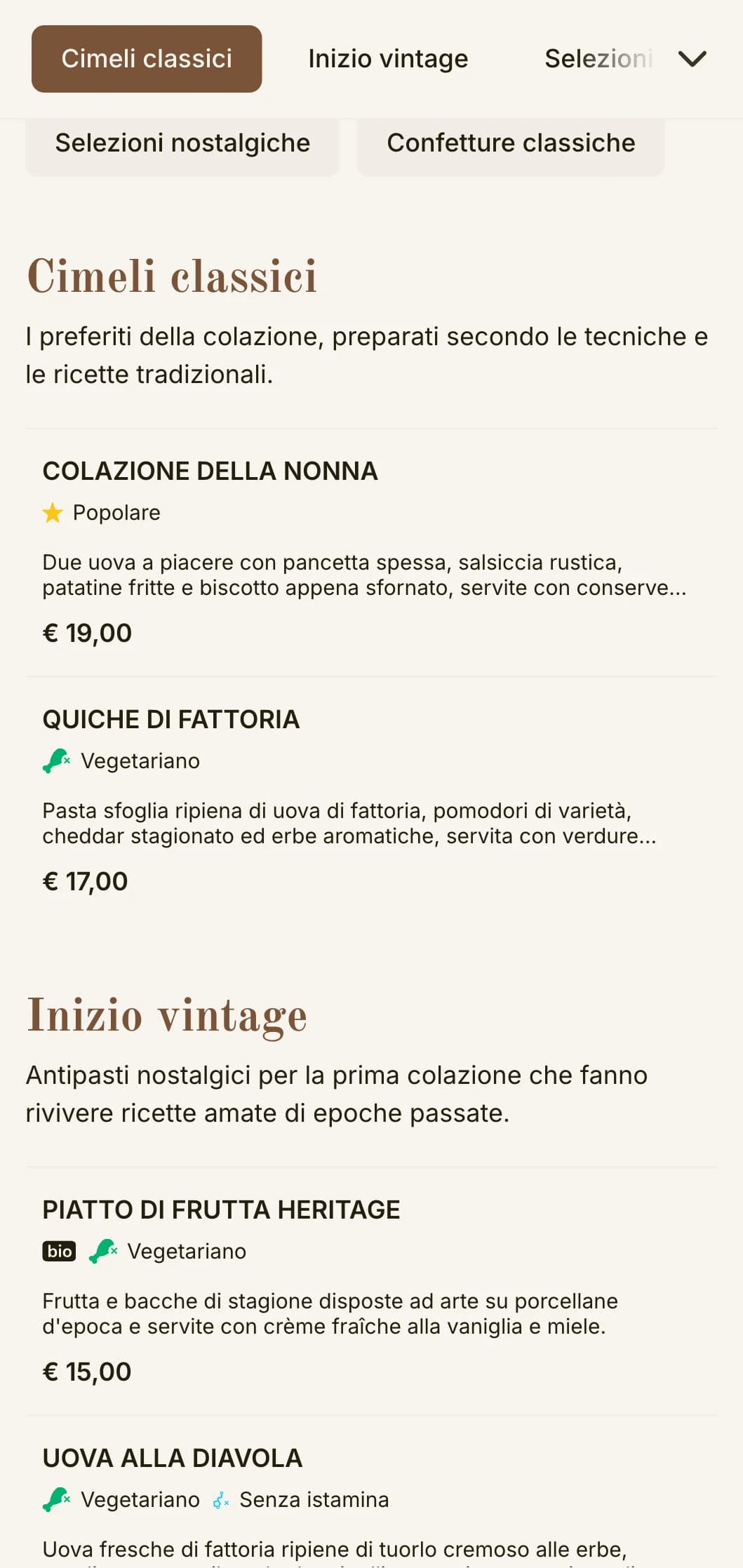 Nostalgiche offerte mattutine ispirate alle amate ricette del passato, presentate con un'eleganza senza tempo.