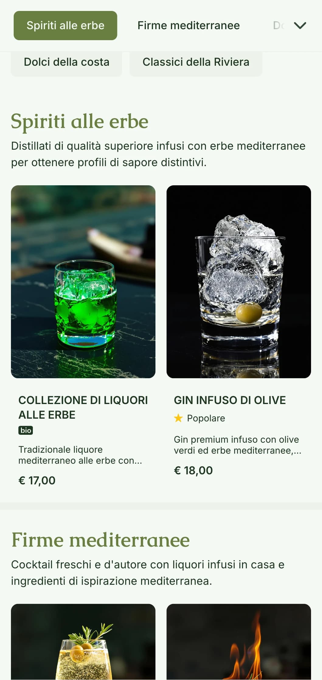Un design di ispirazione mediterranea per bar specializzati in liquori alle erbe e cocktail botanici, caratterizzato da toni verde oliva.