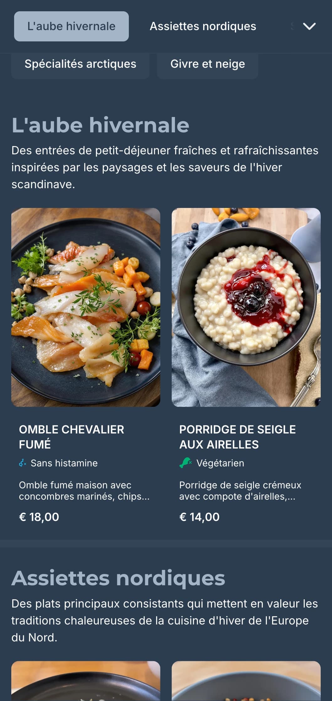 Modèle bleu profond aux accents froids, inspiré par l'esthétique hivernale scandinave pour les cafés contemporains.