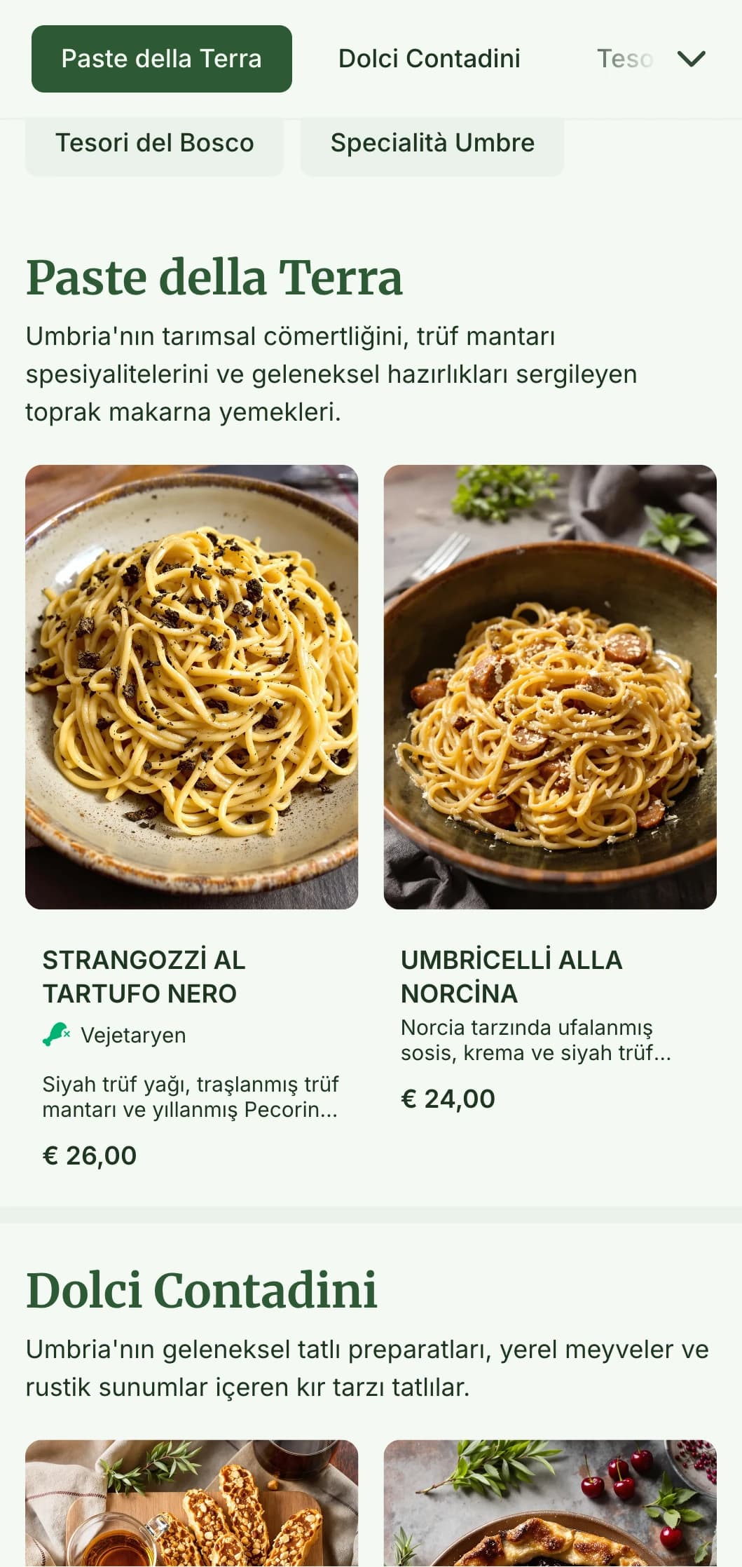 Umbria'nın trüf mantarı avlama geleneklerini ve çiftlikten masaya mutfağını kutlayan topraksı, sıcak tasarım.