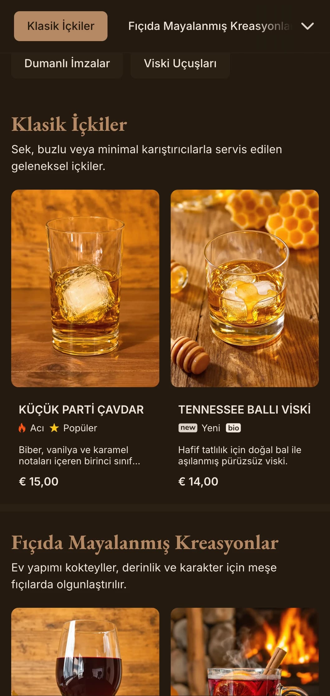 Viski barları ve geleneksel publar için klasik tipografi ile zengin kahverengi tonları.