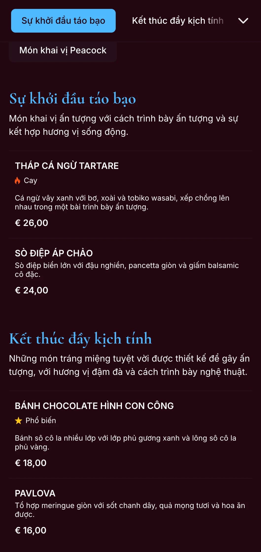 Thực đơn tối màu xanh lam nổi bật với tông màu trang sức phong phú và phong cách ấn tượng, được thiết kế cho các nhà hàng có cá tính táo bạo.