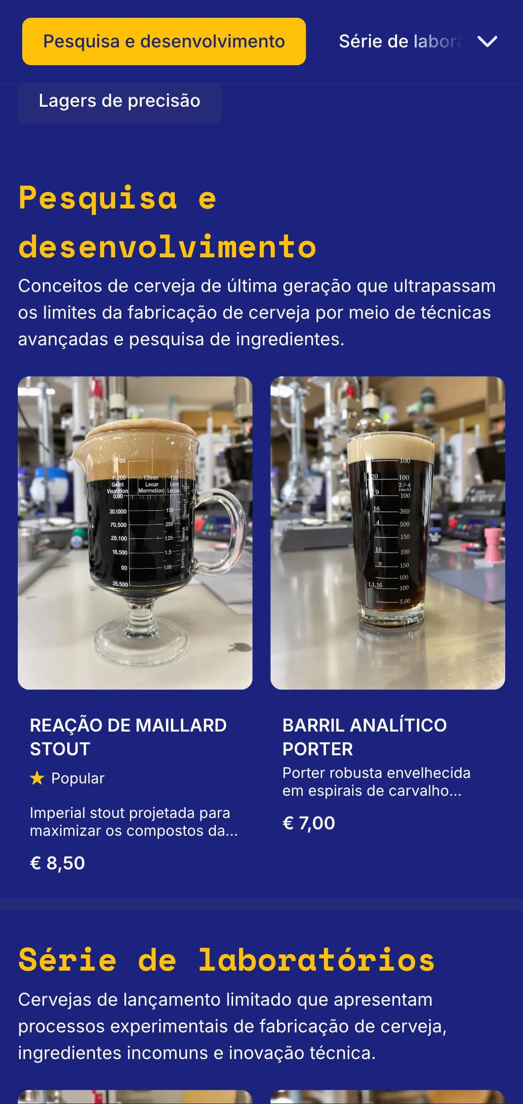 Estética científica moderna para cervejarias experimentais e laboratórios de cerveja, com gráficos de precisão e detalhes técnicos.