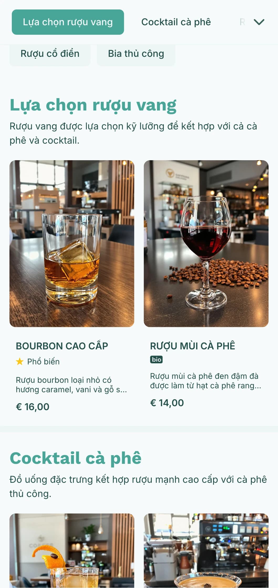 Thiết kế màu xanh ngọc tươi mát dành cho các cơ sở pha chế cà phê và cocktail kết hợp.