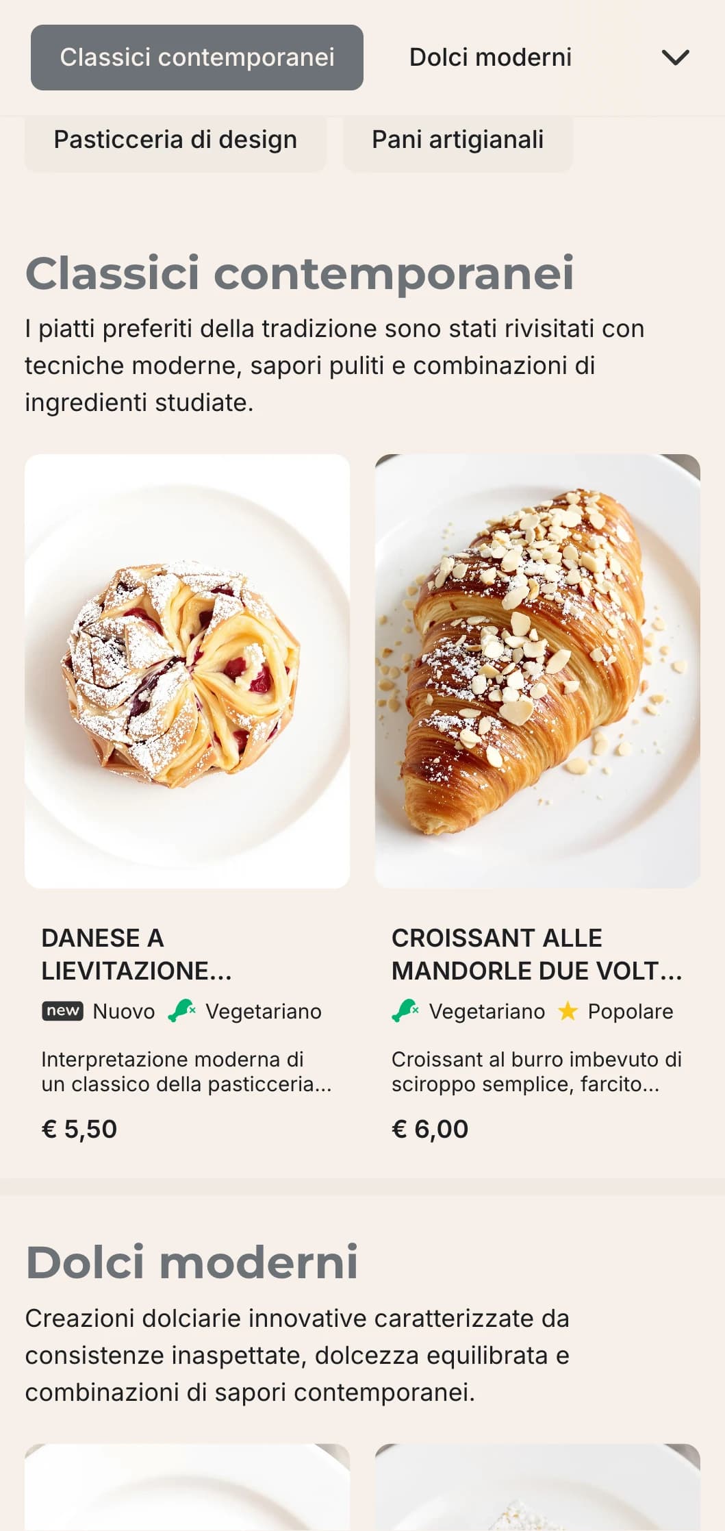 Un design contemporaneo e minimalista per il menu di una panetteria, con linee pulite e tipografia semplice, ideale per le panetterie urbane con un'estetica moderna.
