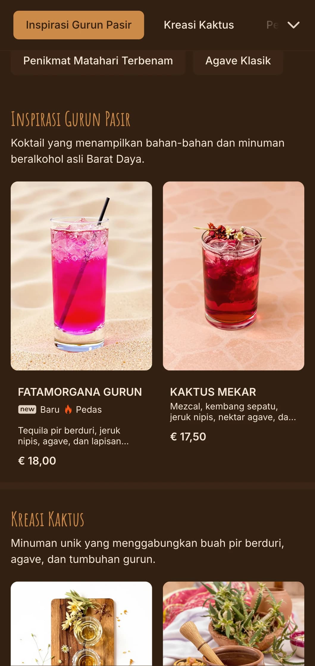 Palet yang terinspirasi dari gurun pasir yang hangat dengan motif barat daya untuk bar tequila dan mezcal.
