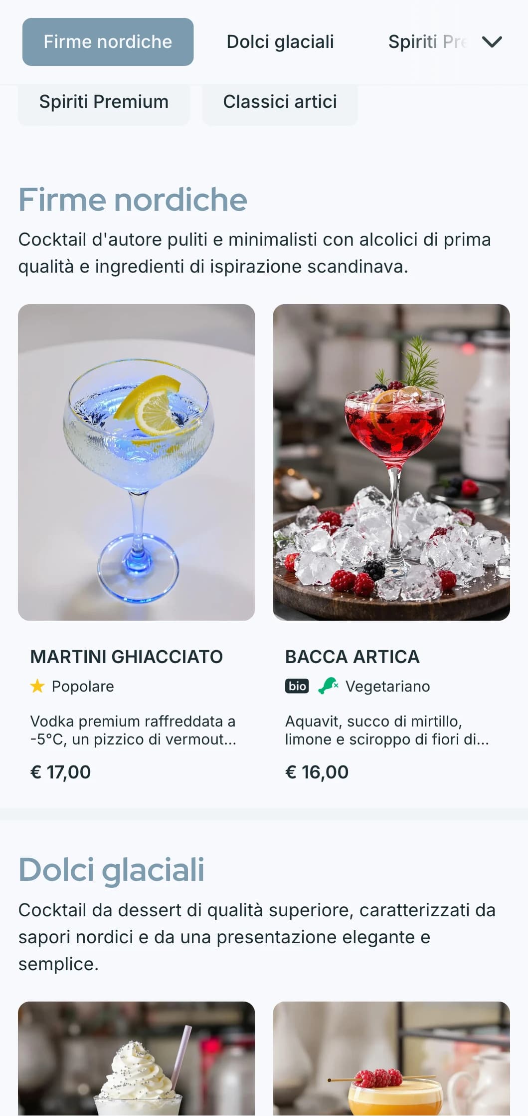 Un design pulito di ispirazione scandinava per bar e lounge contemporanei, caratterizzato da una tipografia minimalista e da toni blu freddi.