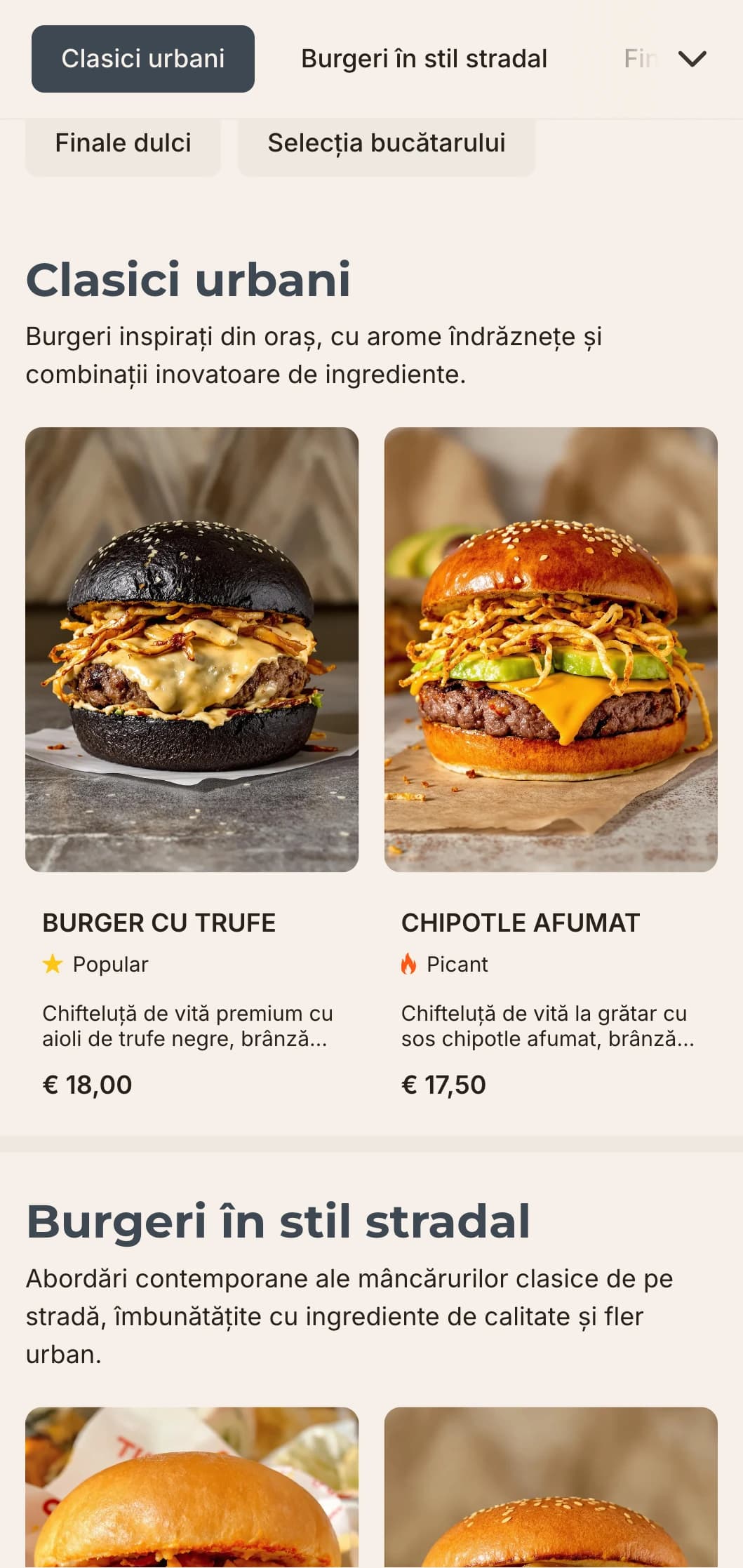Design elegant și contemporan pentru burger bar, cu tipografie minimalistă și elemente de inspirație industrială pentru pasionații de mâncare urbană.