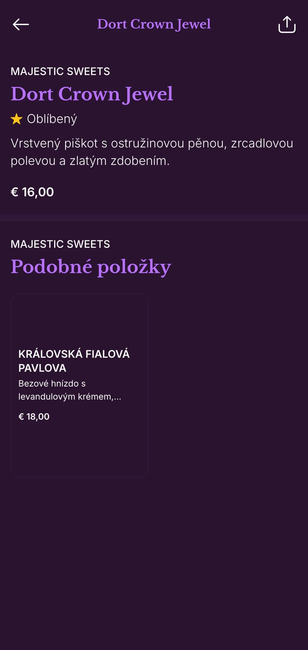 Královské fialové a zlaté menu s klasickými designovými prvky, ideální pro podniky se starosvětským šarmem.