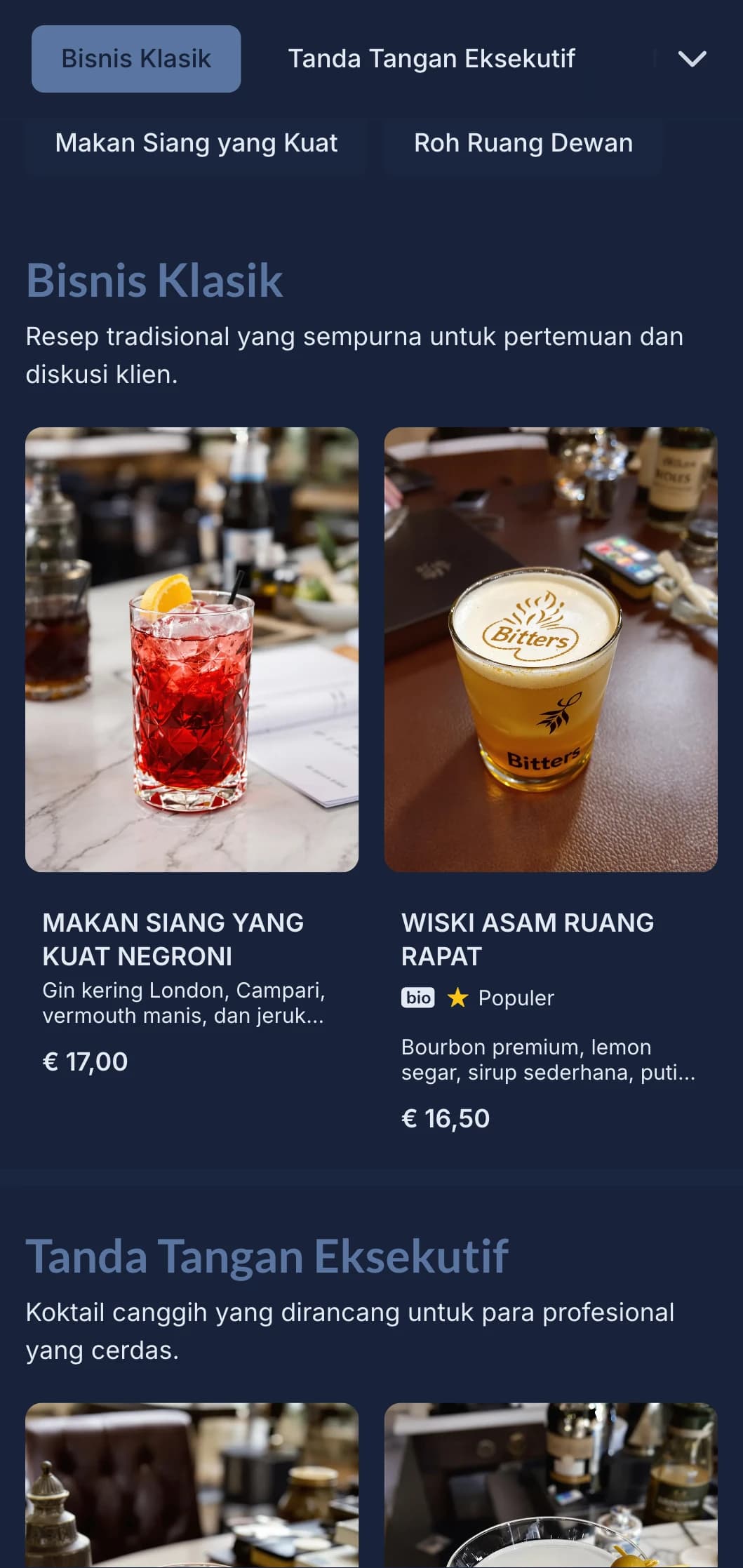 Desain yang ramping dan profesional dengan garis-garis halus untuk lounge di kawasan bisnis.
