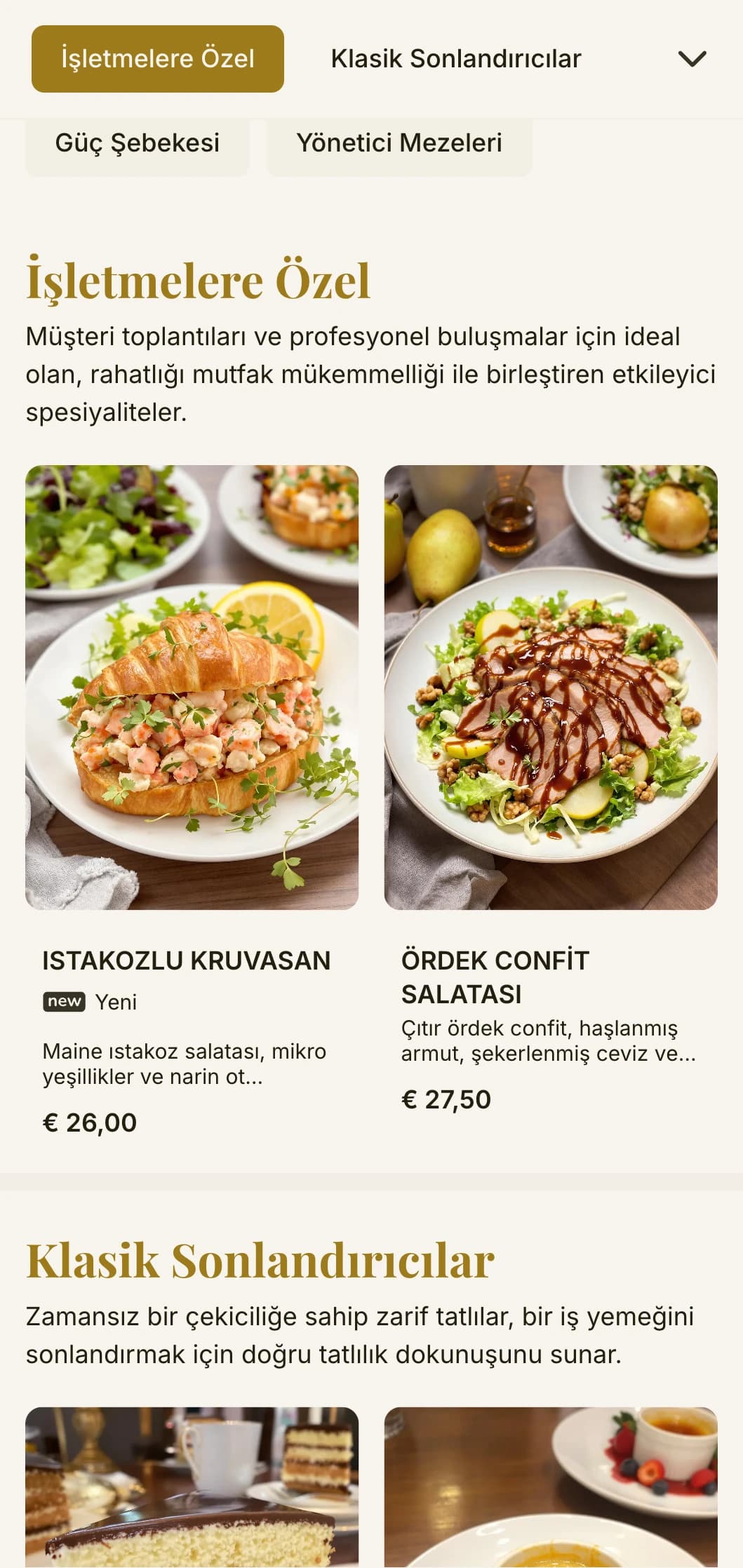 Hızlı profesyonel öğle yemekleri için zamansız tipografi ve sofistike düzen içeren, iş bölgeleri ve kurumsal catering için zarif ama etkili öğle yemeği menüsü tasarımı.