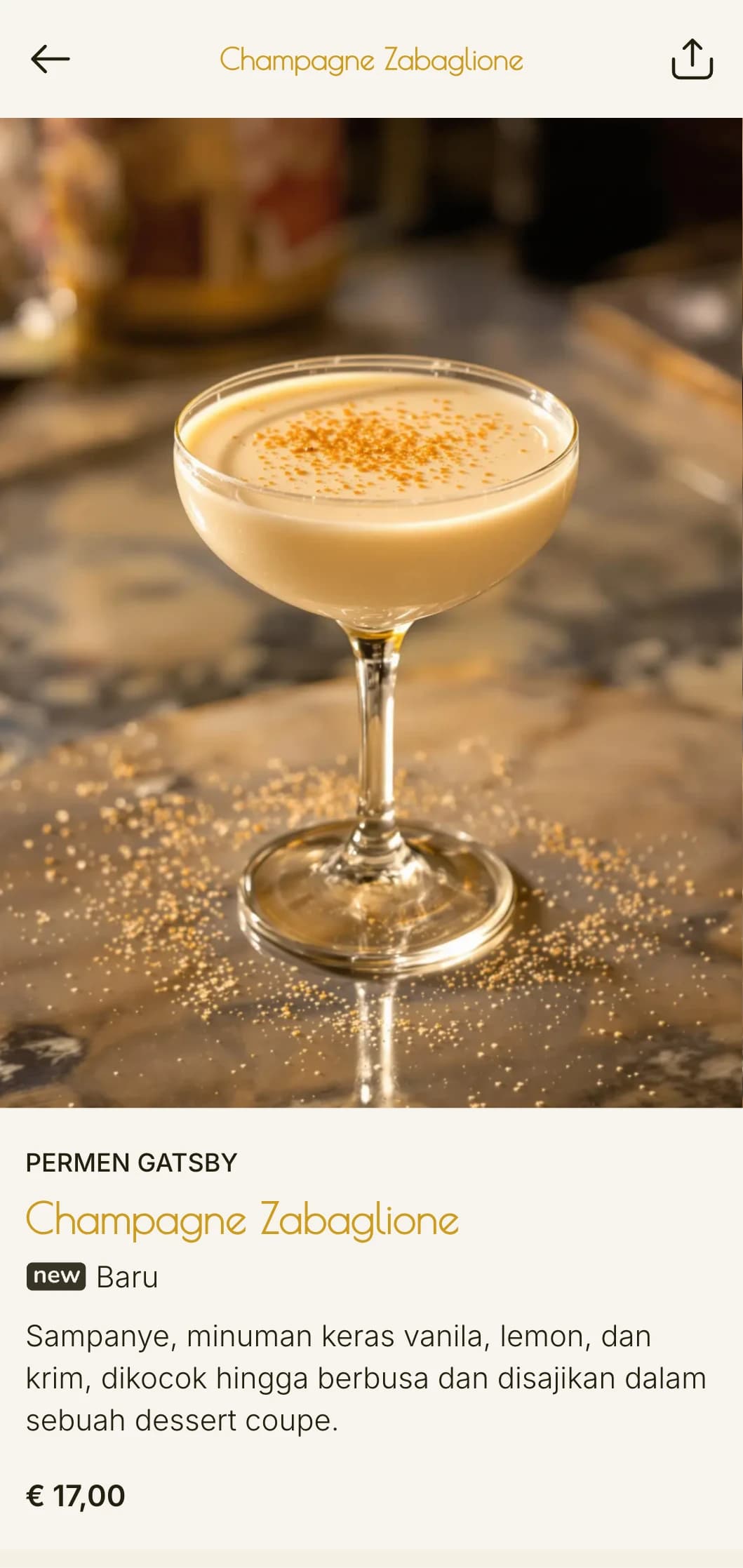 Desain glamor yang terinspirasi dari tahun 1920-an untuk bar koktail dan lounge yang menampilkan pola art deco dan aksen emas.