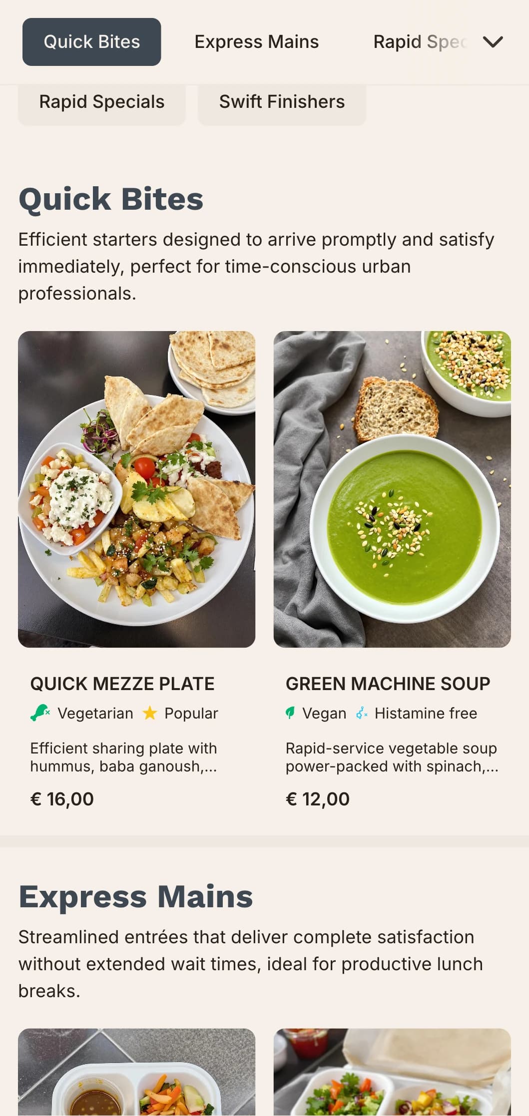 Efficient, urban-inspired lunch menu design with bold typography and clear organization, ideal for busy city eateries serving working professionals with limited lunchtime.