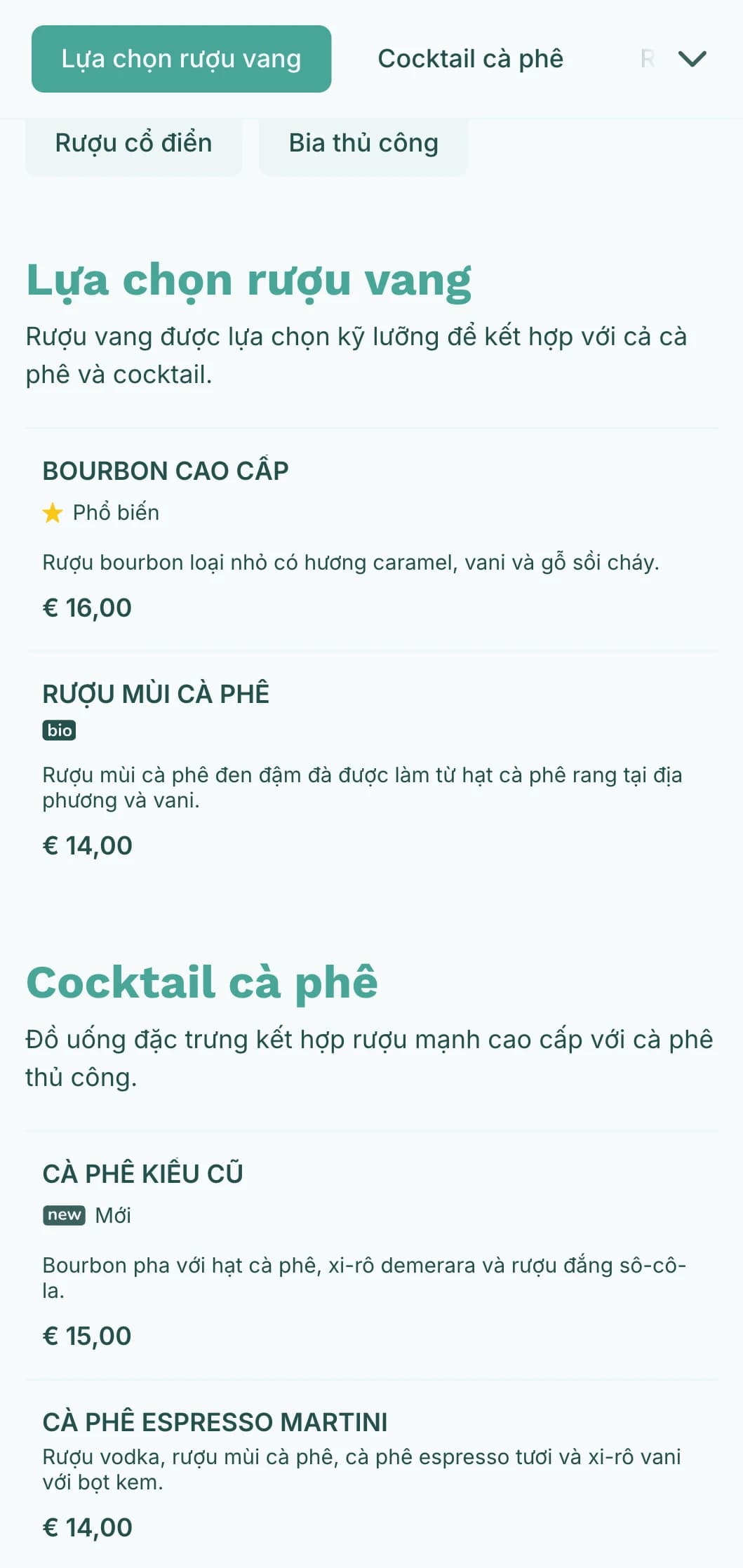 Thiết kế màu xanh ngọc tươi mát dành cho các cơ sở pha chế cà phê và cocktail kết hợp.
