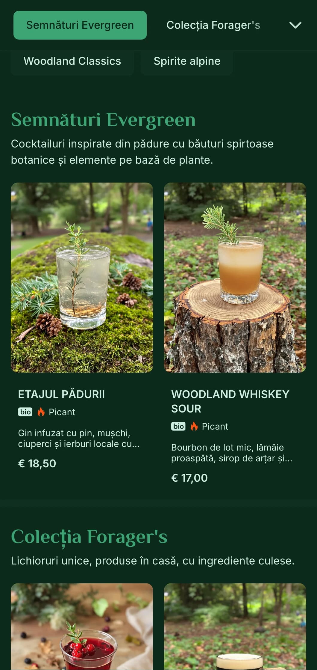 Design verde luxuriant inspirat de pădurile de pini pentru barurile influențate de natură.