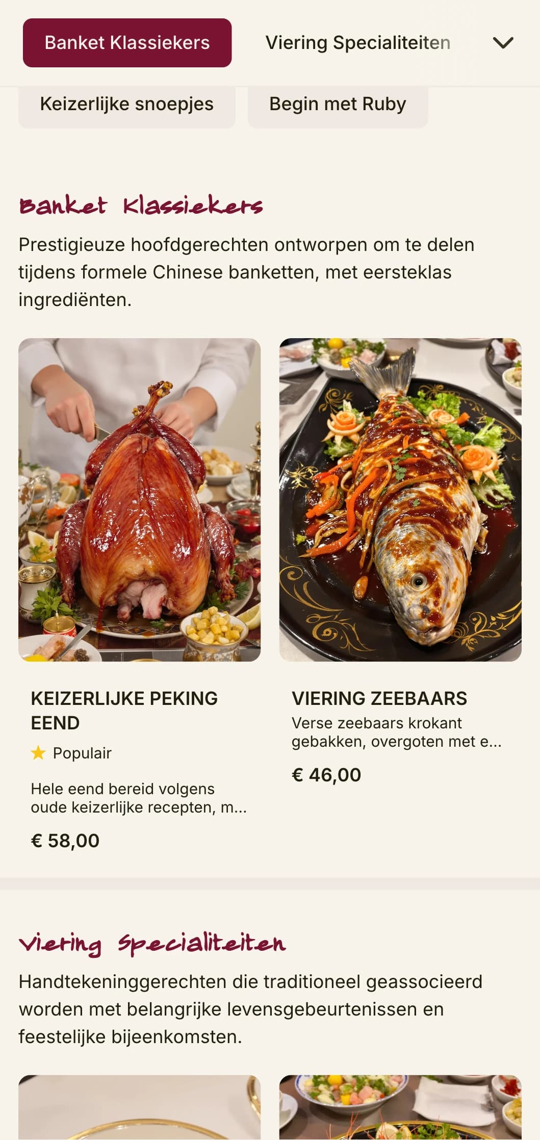 Luxueus Chinees menuontwerp geïnspireerd op keizerlijke banketten, met robijnrode accenten voor een feestelijke keuken.