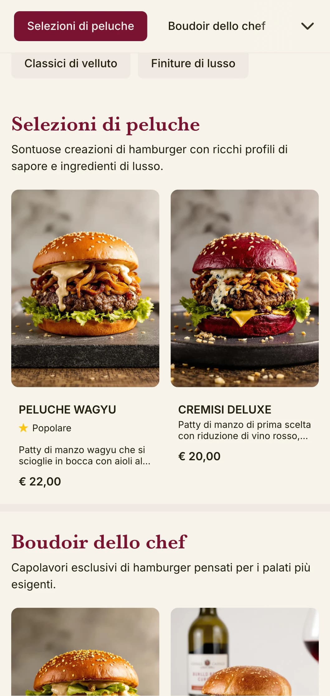 Un lussuoso hamburger lounge con texture ricche e presentazione opulenta.