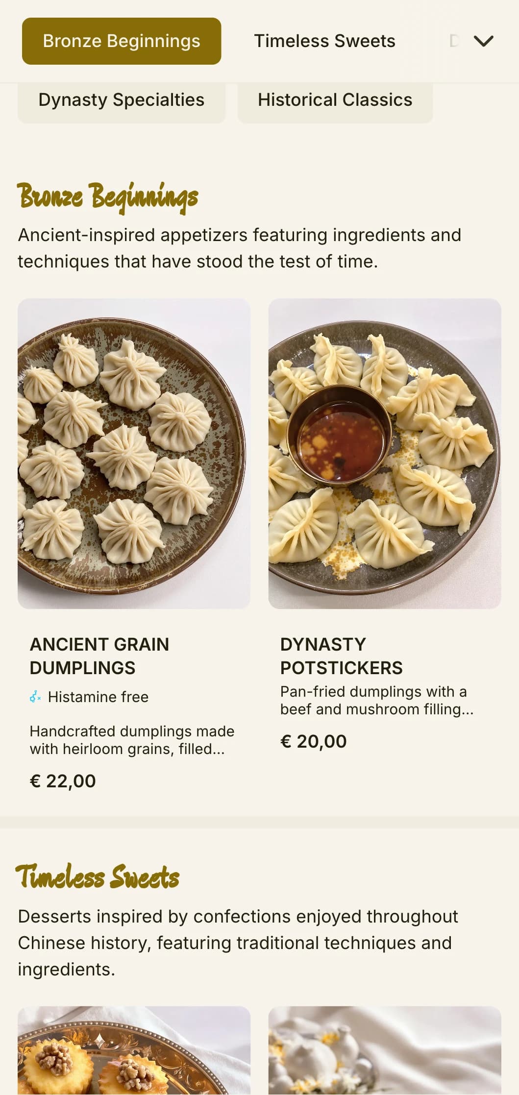 Sophisticated Chinese menu design inspired by ancient bronze artifacts, with historical elements for authentic cuisine.