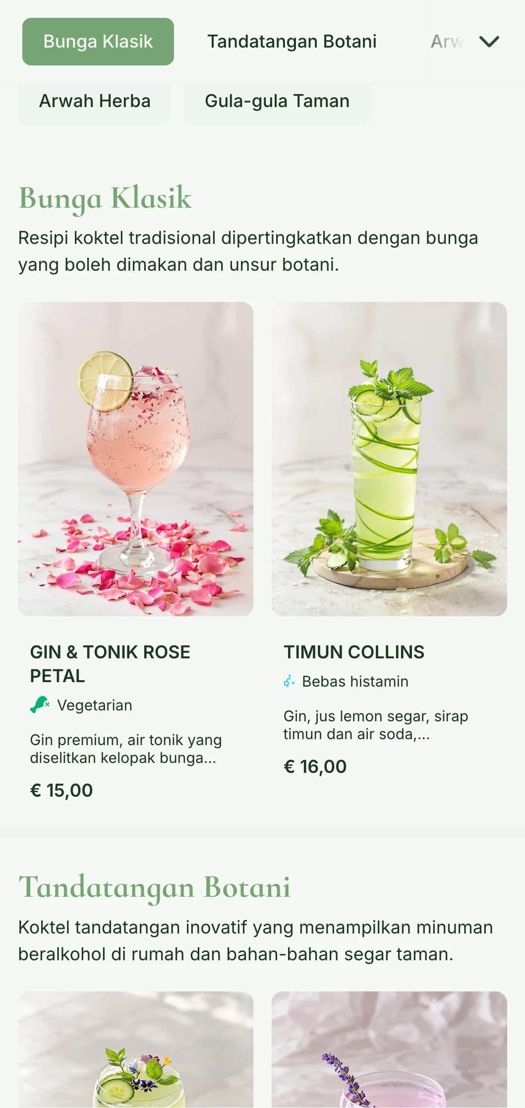 Reka bentuk yang subur berinspirasikan taman untuk bar yang mengkhusus dalam koktel herba dan semangat botani yang menampilkan rona hijau segar.