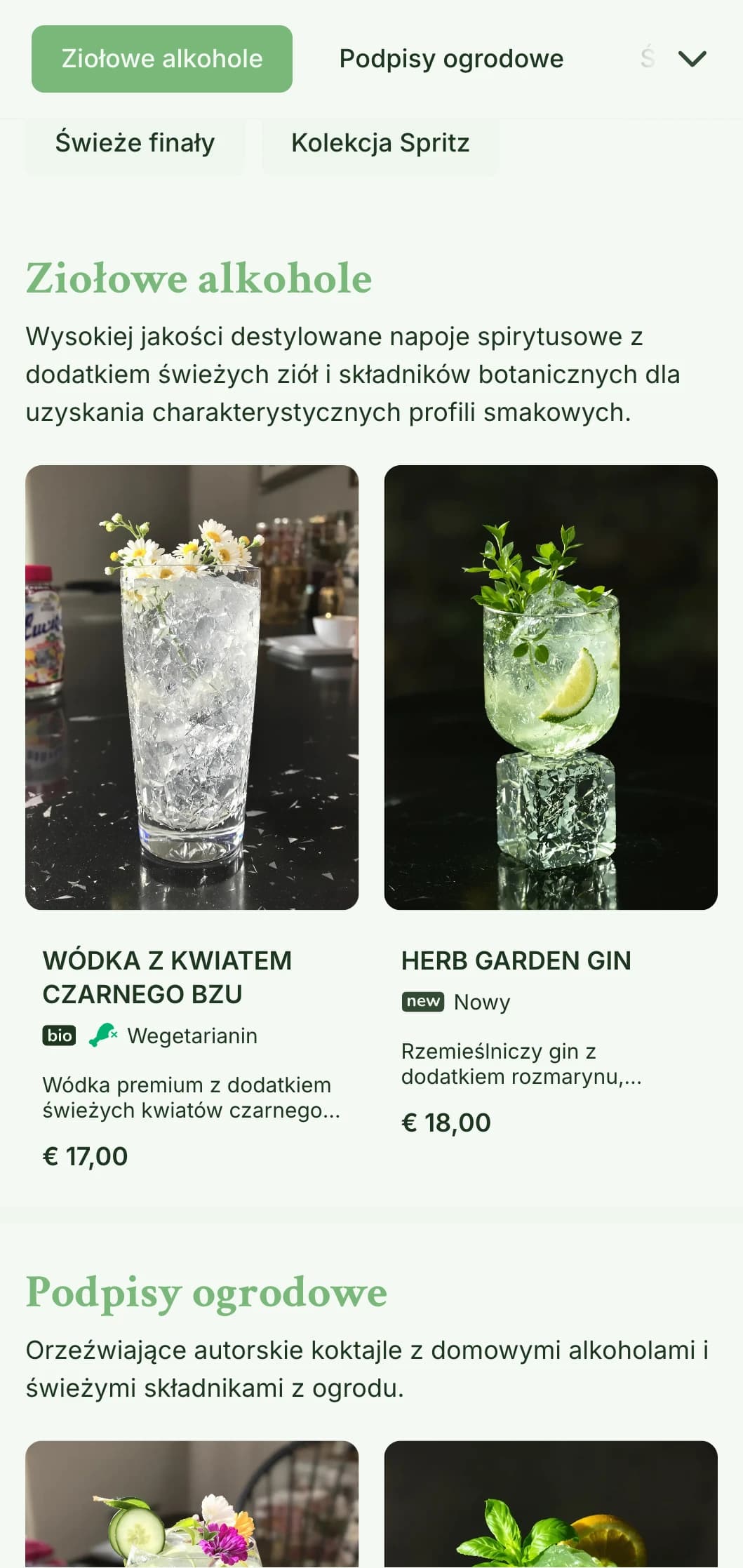 Świeży, inspirowany ogrodem projekt dla barów specjalizujących się w spritzach i świeżych koktajlach botanicznych z lekką, przewiewną typografią.