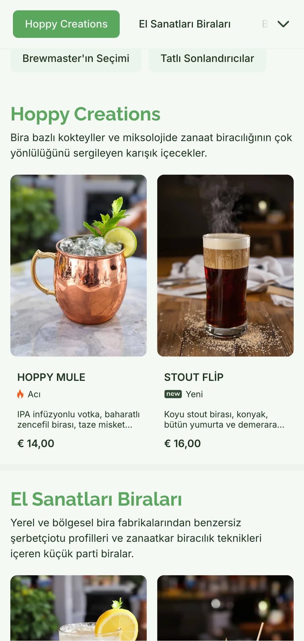 Butik bira barları ve brewpub'lar için doğal tonlar ve ahşaptan ilham alan dokular içeren rustik ama zarif bir menü tasarımı.