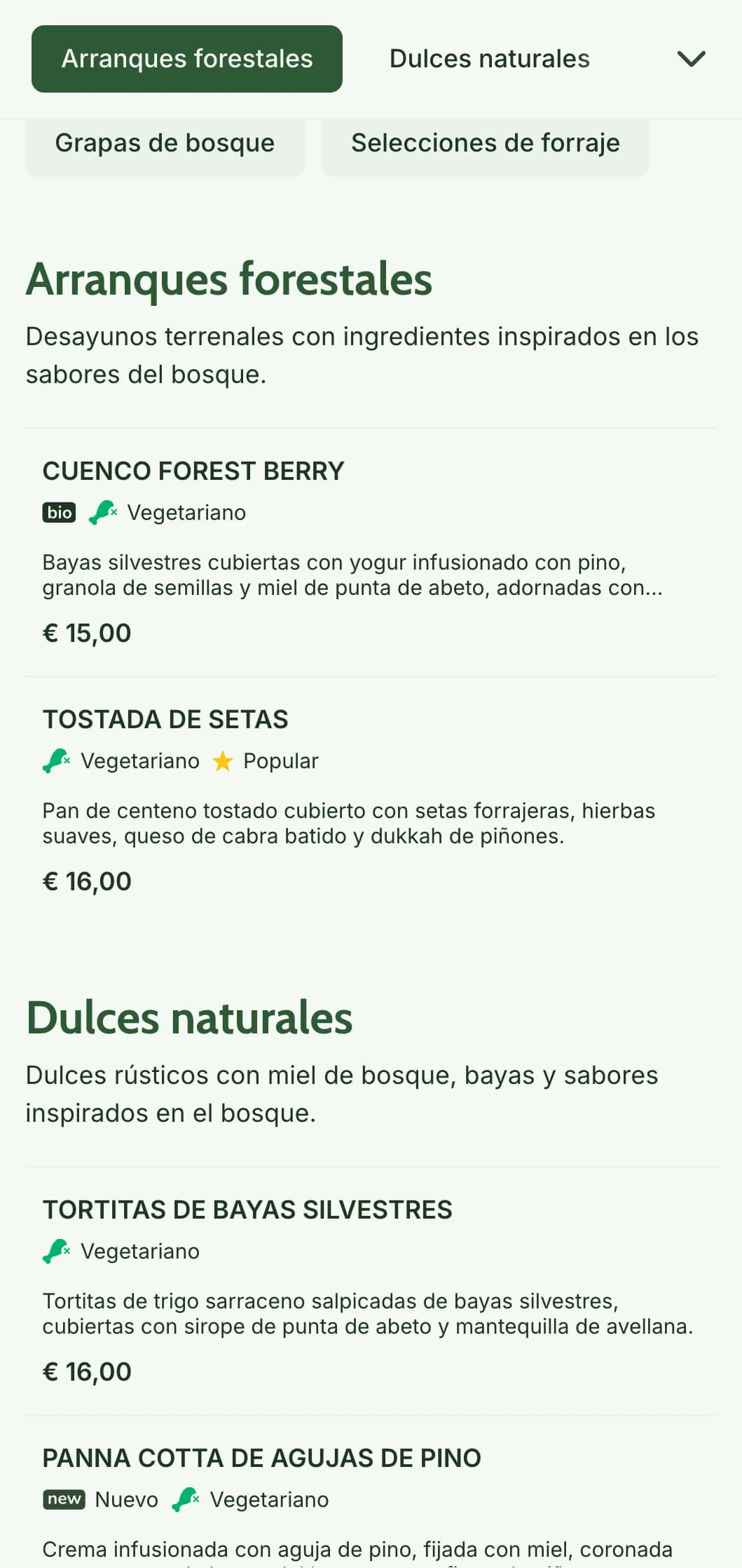 Desayunos terrenales inspirados en ingredientes del bosque y presentados con un estilo rústico.
