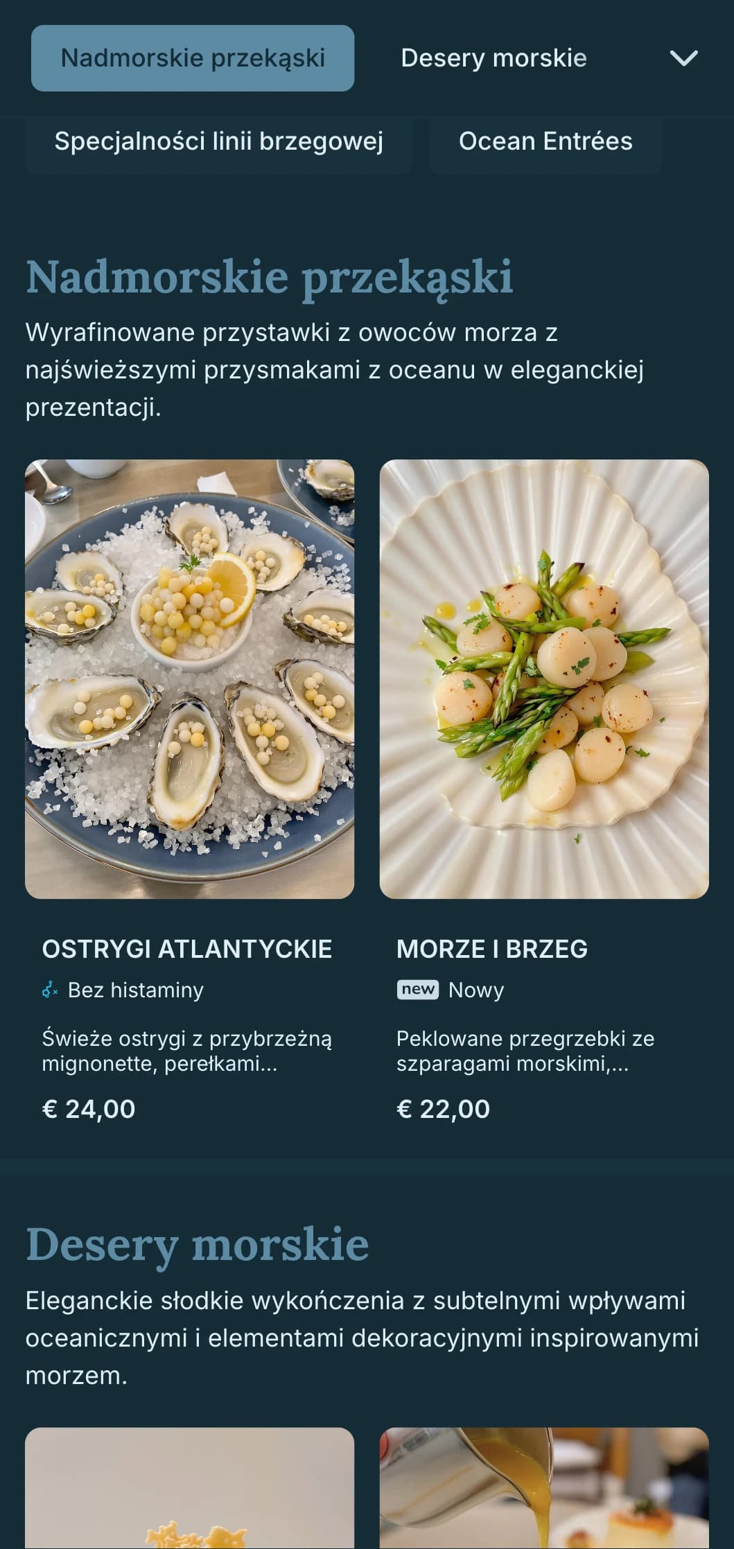 Wyrafinowana nadmorska elegancja łącząca wpływy żeglarskie z wyrafinowaną estetyką jadalni.