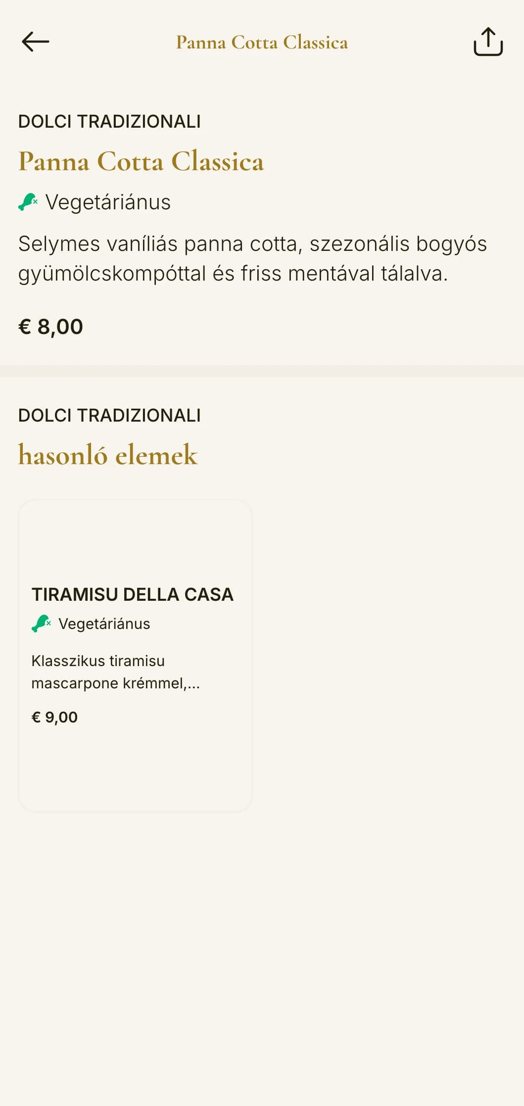 Hagyományos olasz trattoria-stílusú étlap arany ékezetekkel és klasszikus tipográfiával, ideális családi létesítmények számára.