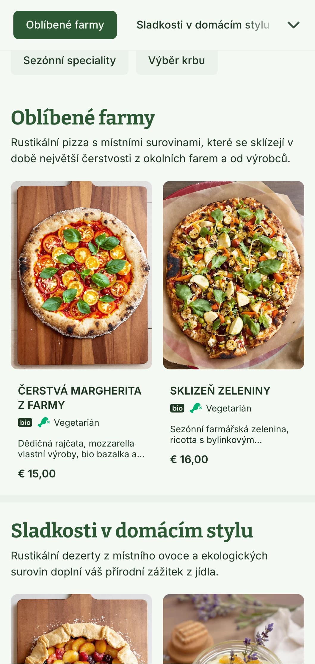 Nabídka pizzy inspirovaná přírodou se zemitými tóny a organickými prvky, ideální pro pizzerie s farmářskou kuchyní.