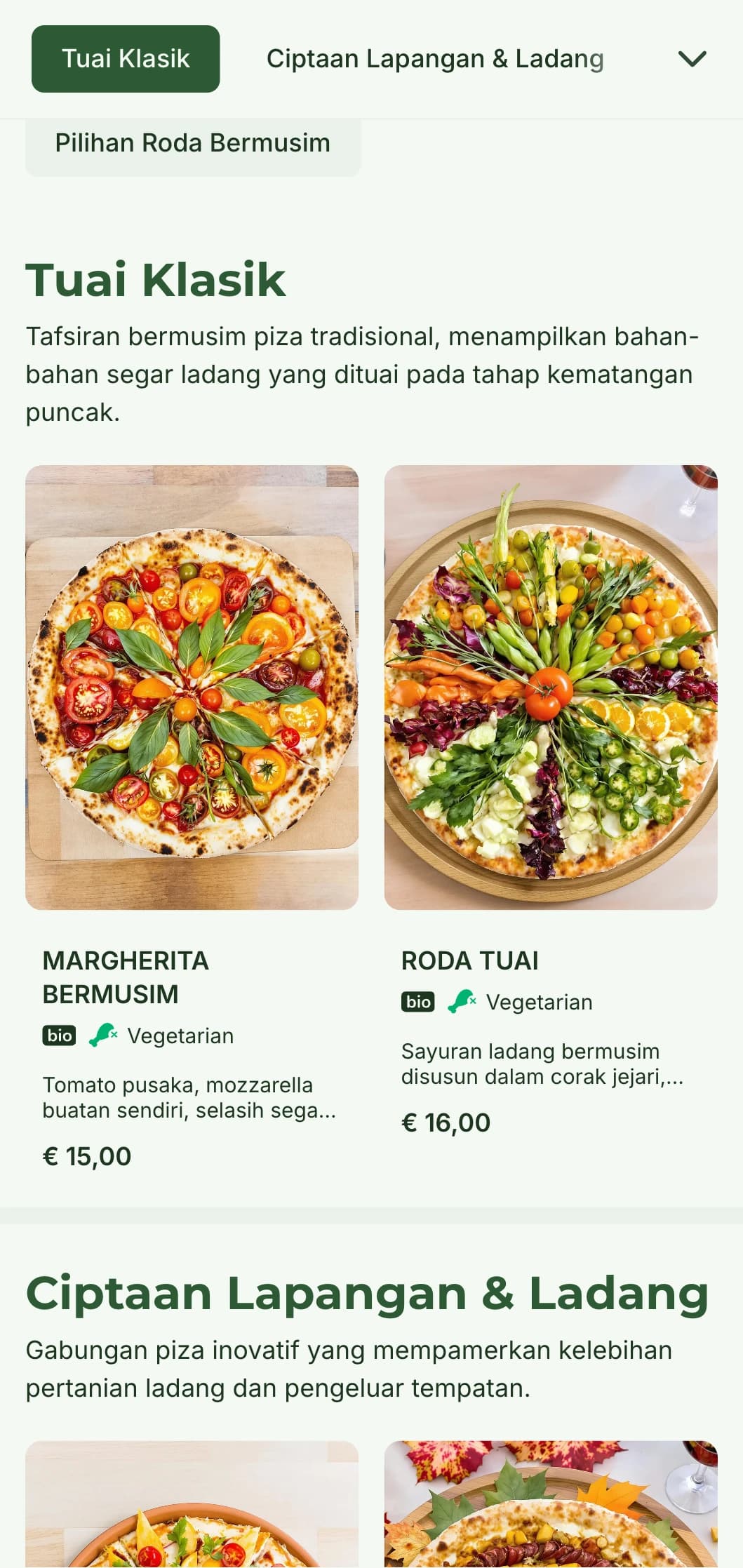Menu piza dari ladang ke meja meraikan bahan bermusim dan penyediaan desa.