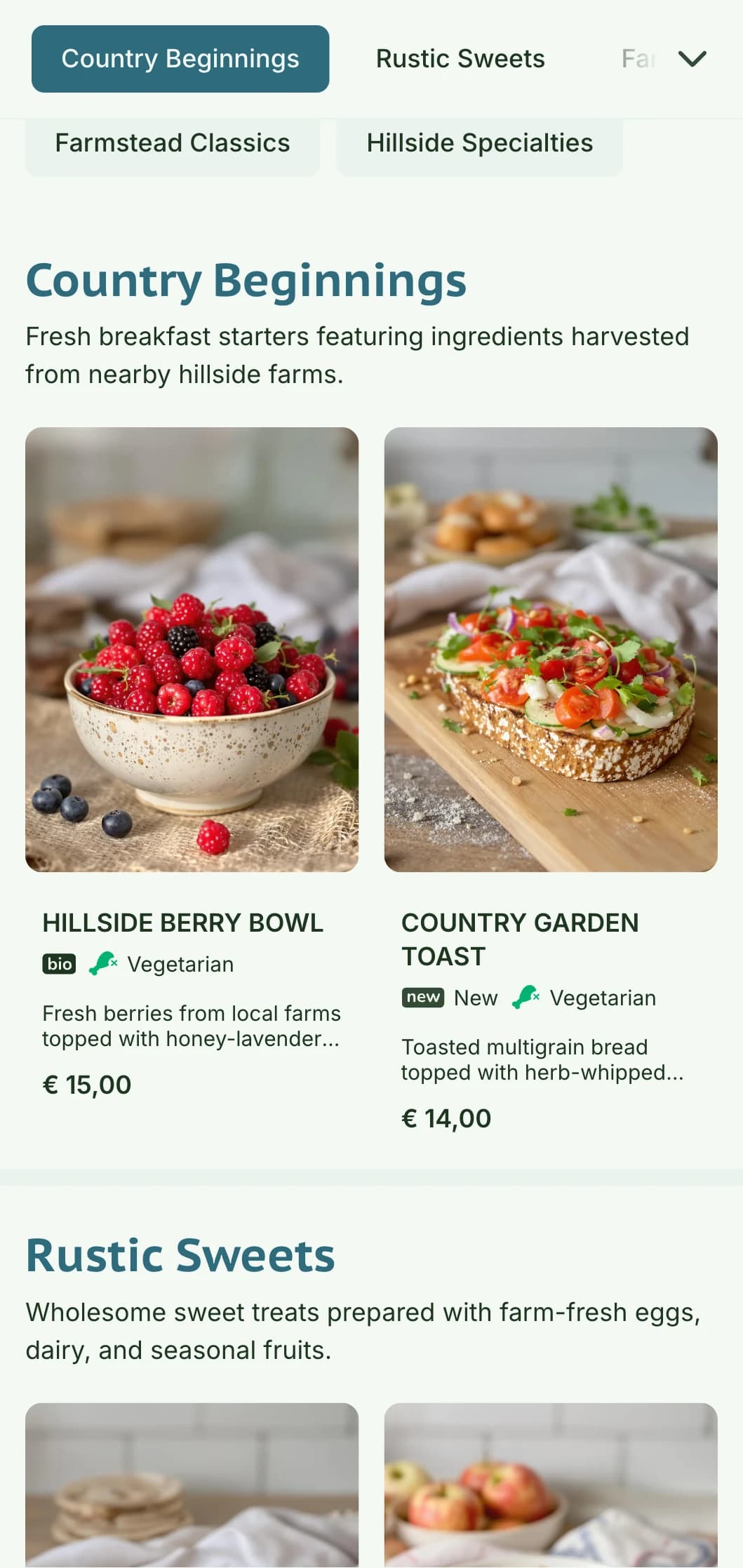 Wholesome breakfast fare featuring fresh country ingredients in a bright, natural presentation with rustic charm.