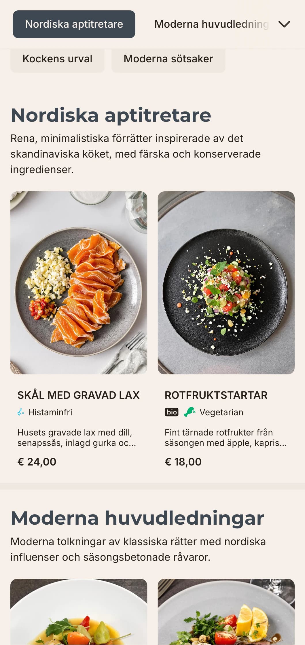 En ren, minimalistisk design för middagsmenyer med skandinaviska influenser, med gott om vita ytor och geometriska element, perfekt för moderna restauranger.