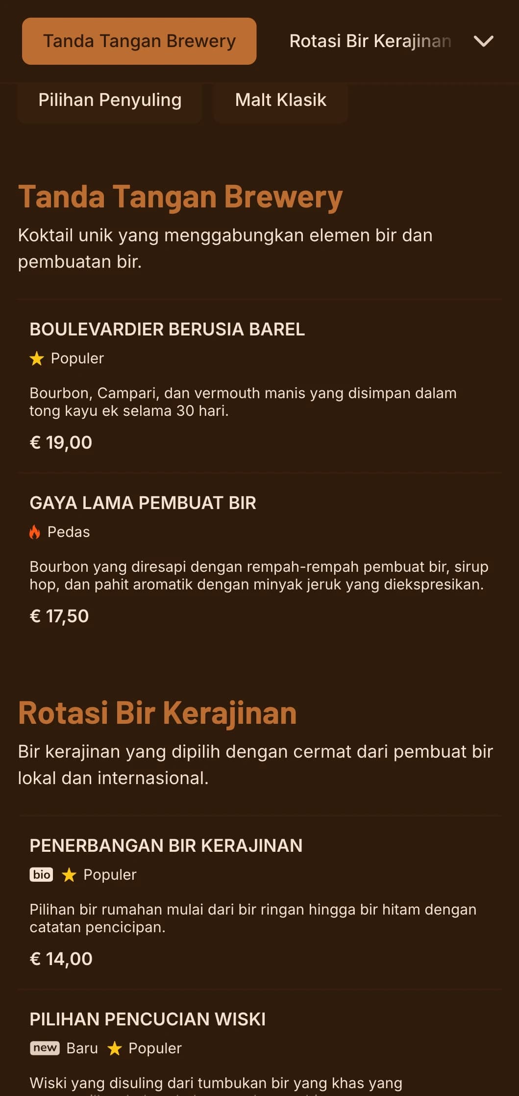 Desain oranye hangat dengan elemen pembuatan bir untuk tempat pembuatan bir dan koktail.