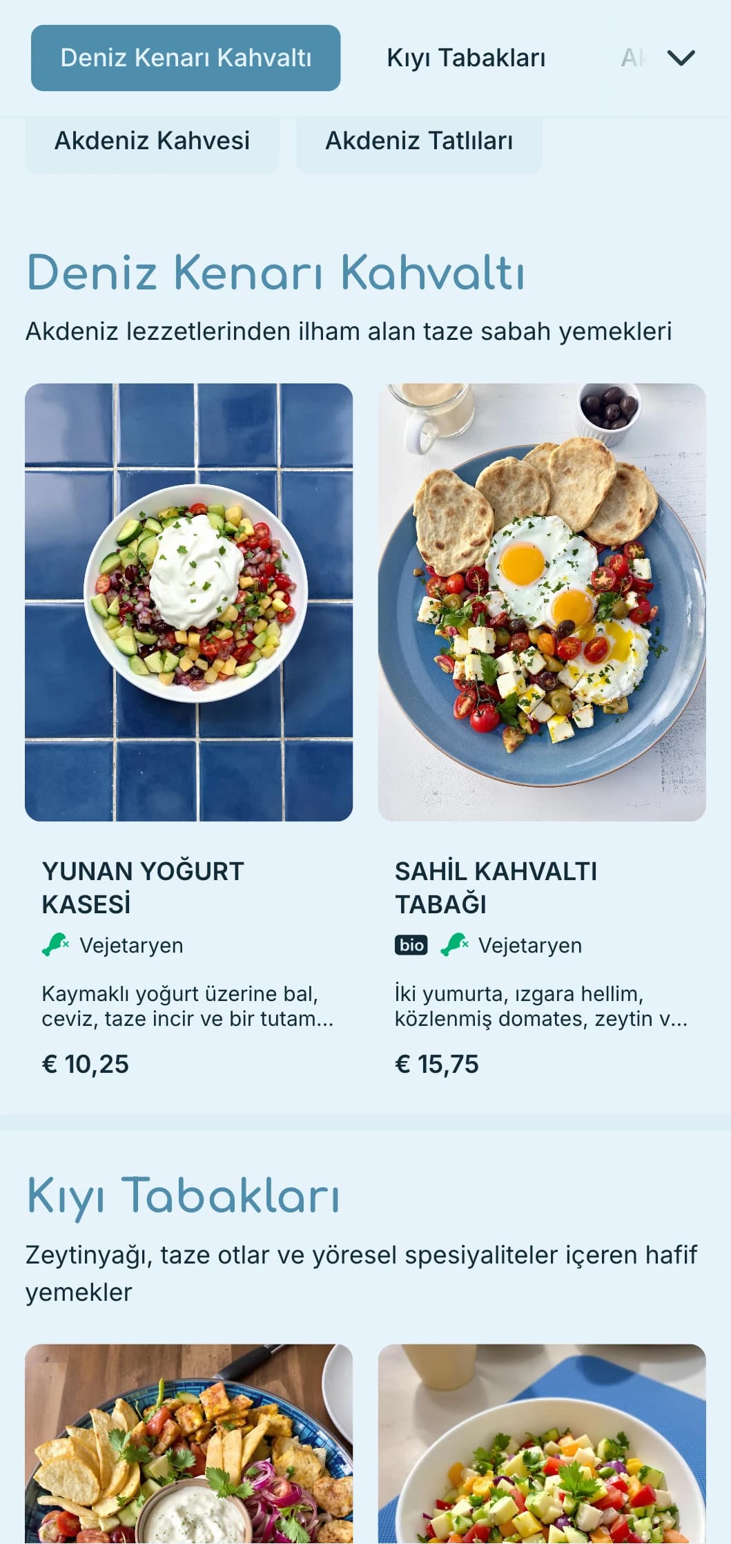 Deniz kenarındaki kafe ve bistrolar için Akdeniz sularından ilham alan ferahlatıcı mavi palet.