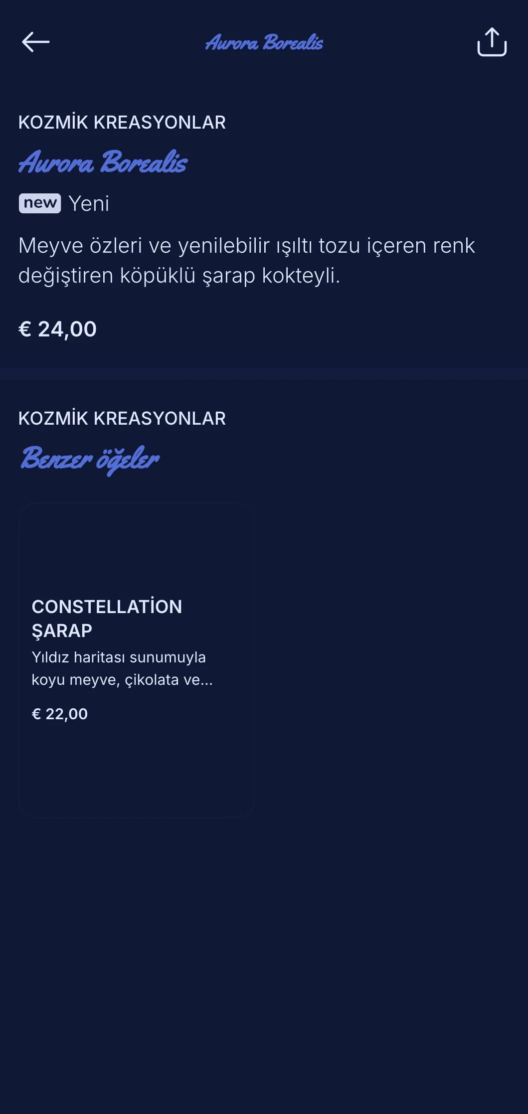 Çatı katındaki kokteyl deneyimleri için yıldızlı unsurlar içeren rüya gibi mavi tasarım.