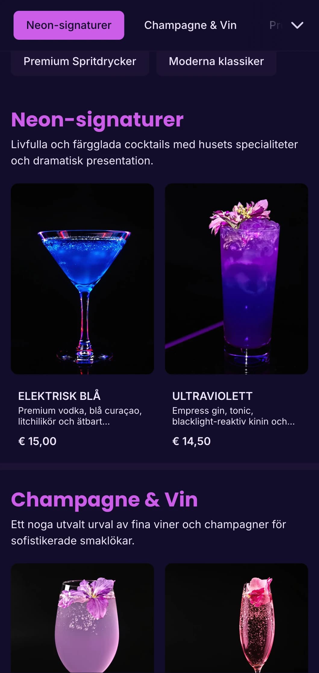 Vibrerande lila och ultraviolett design för trendiga nattklubbar och cocktailbarer.