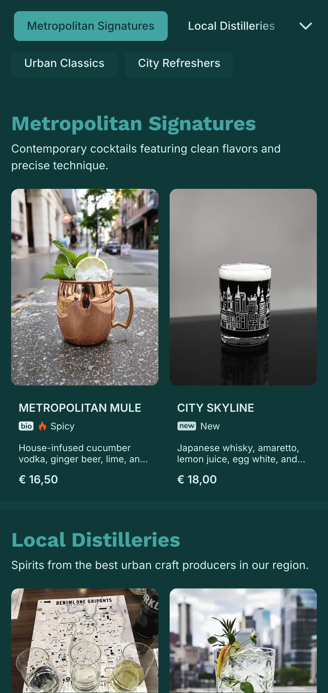Clean teal design for modern, urban cocktail establishments.