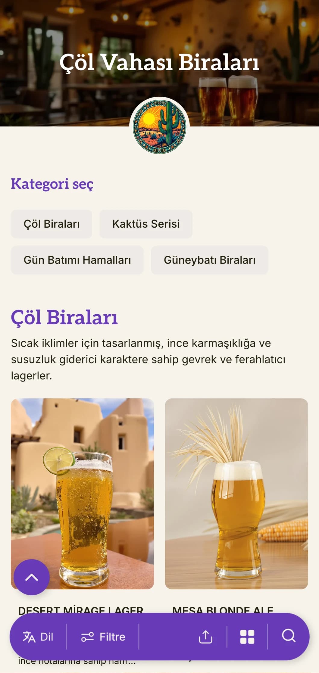 Güneybatı manzaralarından ilham alan sıcak, topraksı şablon, çöl bira fabrikaları ve güneybatı temalı barlar için mükemmel.