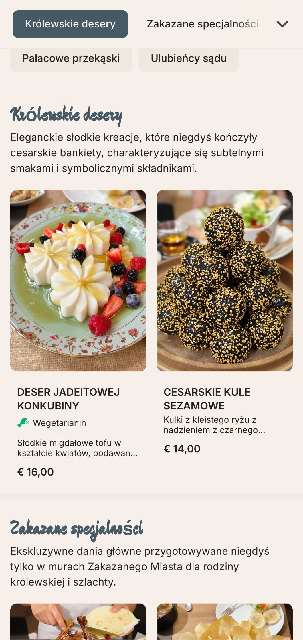 Wyrafinowane chińskie menu inspirowane architekturą Zakazanego Miasta w Pekinie z cesarskimi motywami zapewniającymi doskonałe doznania kulinarne.
