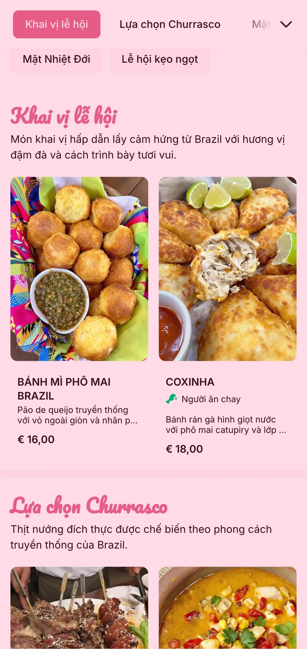 Bữa tiệc sôi động theo phong cách Brazil với các món thịt nướng, yếu tố nhiệt đới và cách trình bày lễ hội cho những buổi lễ sôi động.