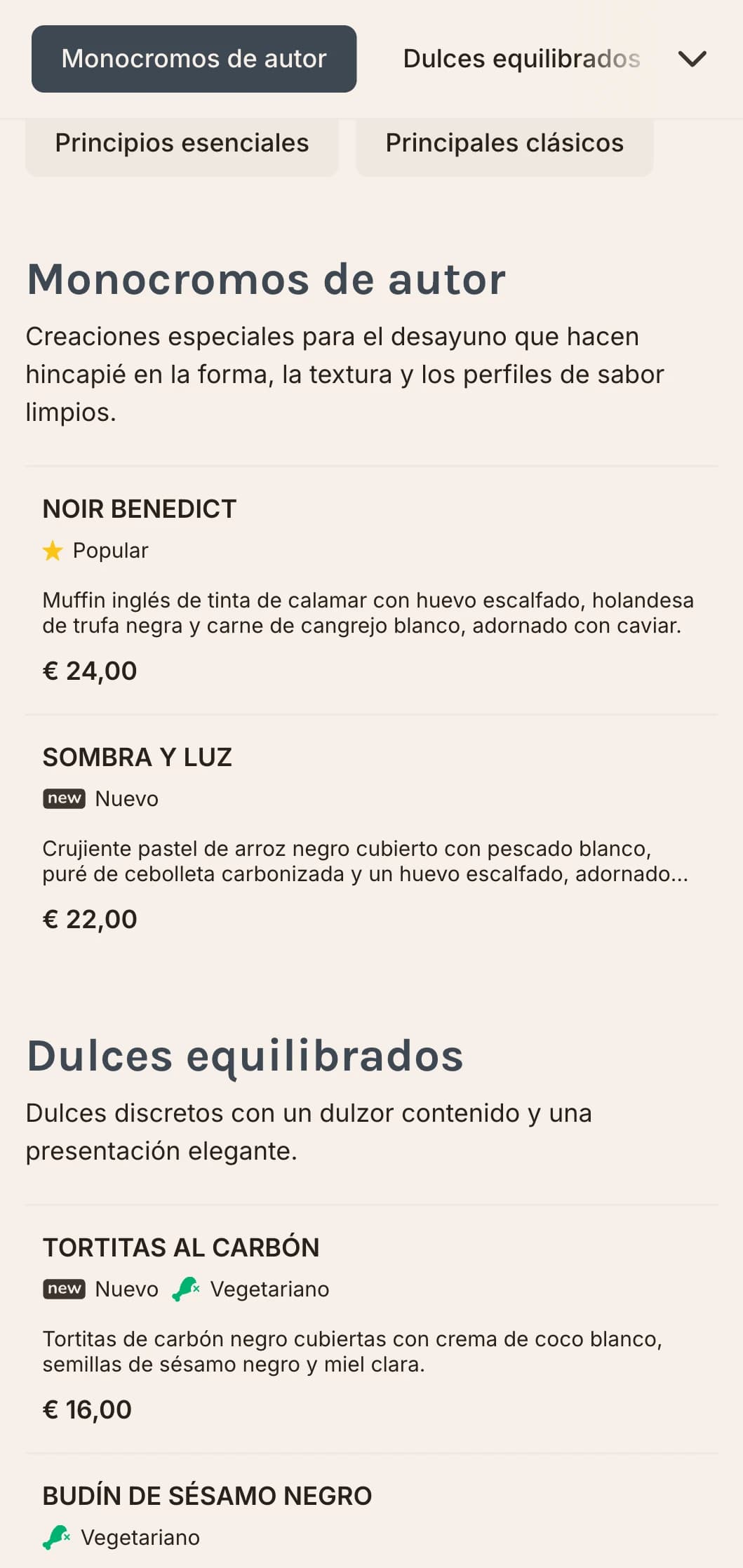 Desayunos elegantes y con estilo presentados en una llamativa paleta monocromática para los comensales preocupados por el diseño.
