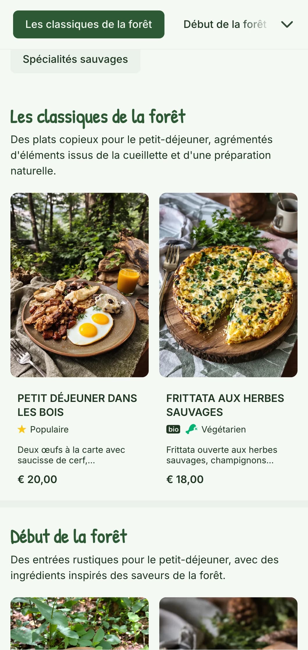 Des options de petit-déjeuner rustiques avec des éléments trouvés et une présentation naturelle inspirée de l'esthétique forestière.