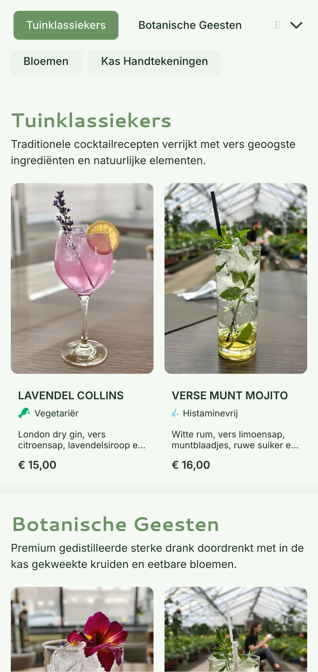 Een fris, conservatief geïnspireerd ontwerp voor tuinbars en botanische lounges met groene tinten en luchtige typografie.