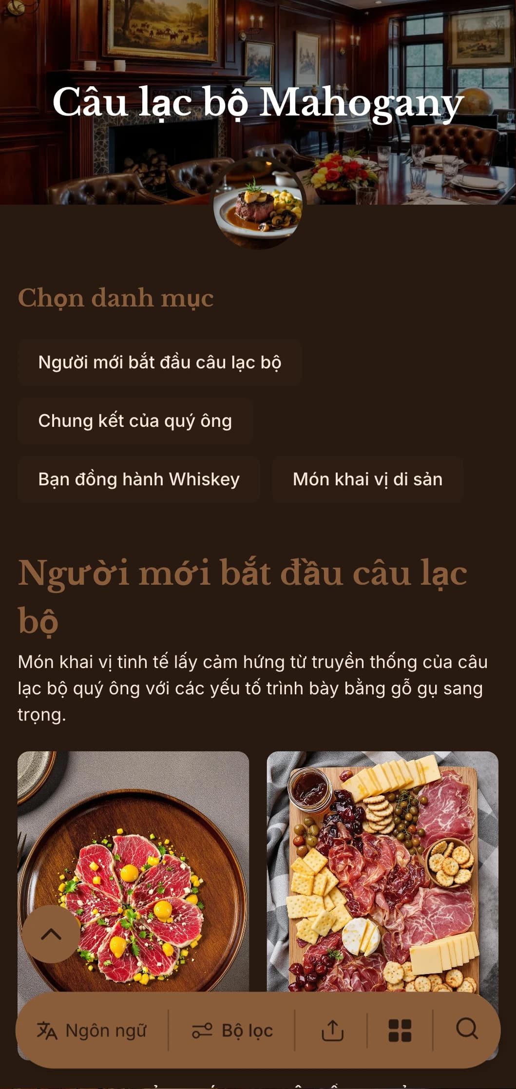 Ý tưởng lấy cảm hứng từ câu lạc bộ dành cho quý ông tinh tế với tông màu gỗ sang trọng và các yếu tố sang trọng truyền thống.