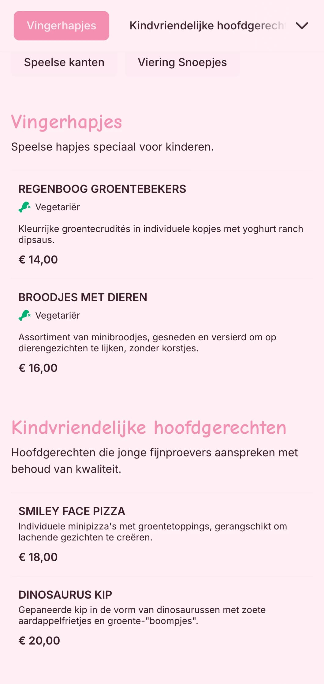 Leuke, kleurrijke catering speciaal ontworpen voor kinderevenementen met speelse presentatie, kindvriendelijke opties en interactieve eetstations.