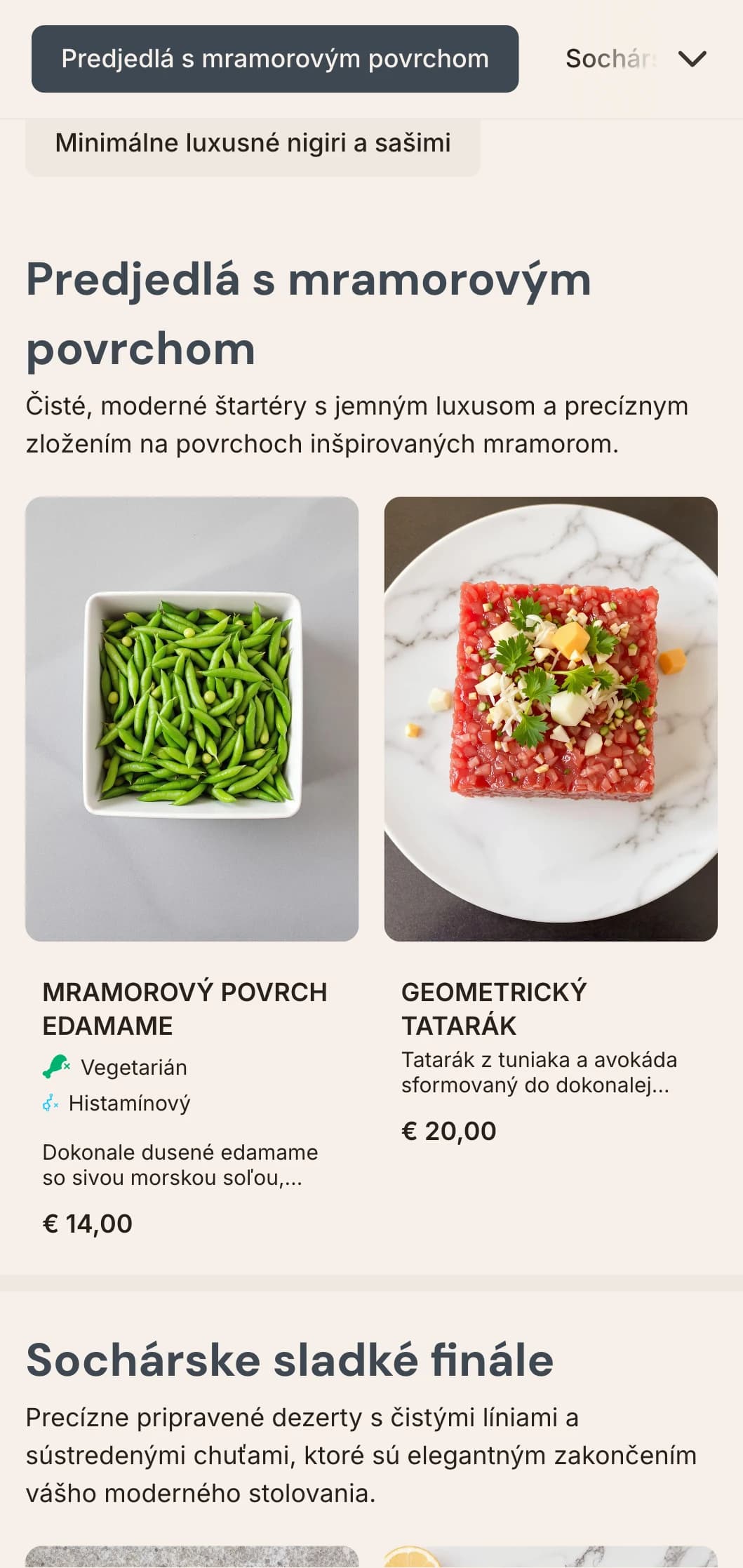 Luxusné moderné sushi menu s jemnou mramorovou textúrou a čistým minimalistickým dizajnom.