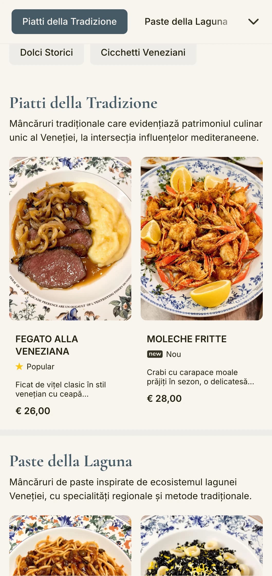Design intim, inspirat de barurile tradiționale de vinuri din Veneția, cu tradiția preparatelor mici (cicchetti).